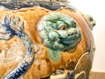 A large Chinese polychrome stoneware martaban jar and cover, Ming/Qing