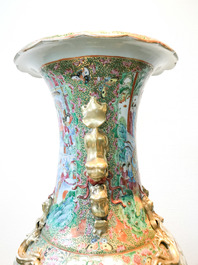 A pair of large Chinese Canton famille rose vases, 19th C.