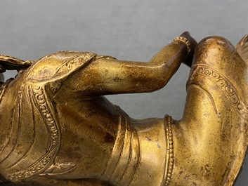 Deux mod&egrave;les de Tara en bronze dor&eacute;, Tibet ou Mongolie, 17/18&egrave;me