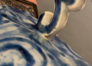 A Chinese blue and white 'Europa and the bull' silver-mounted coffee pot, Kangxi