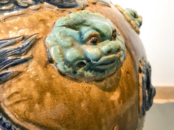 A large Chinese polychrome stoneware martaban jar and cover, Ming/Qing
