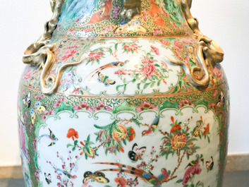 A pair of large Chinese Canton famille rose vases, 19th C.
