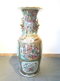 A pair of large Chinese Canton famille rose vases, 19th C.