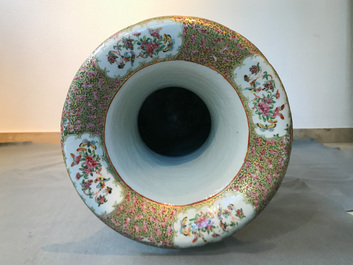 A pair of large Chinese Canton famille rose vases, 19th C.