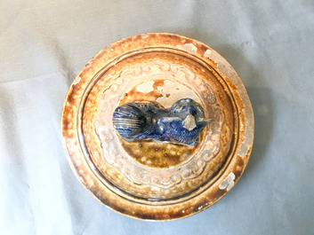 A large Chinese polychrome stoneware martaban jar and cover, Ming/Qing