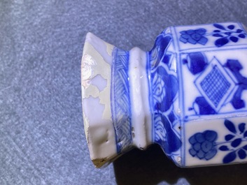 Three Chinese blue and white hexagonal and octagonal vases, Kangxi
