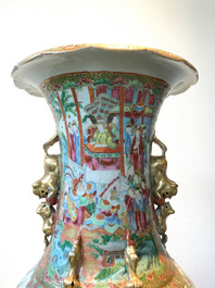 A pair of large Chinese Canton famille rose vases, 19th C.