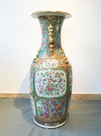 A pair of large Chinese Canton famille rose vases, 19th C.