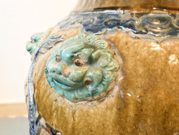 A large Chinese polychrome stoneware martaban jar and cover, Ming/Qing