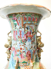 A pair of large Chinese Canton famille rose vases, 19th C.