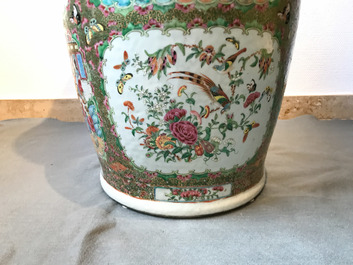 A pair of large Chinese Canton famille rose vases, 19th C.