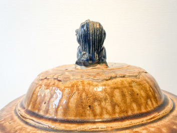 A large Chinese polychrome stoneware martaban jar and cover, Ming/Qing