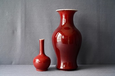 Two Chinese monochrome langyao vases, 19th C.