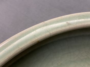 A large Chinese Longquan celadon tripod incense burner, Ming