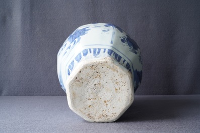 A Chinese blue and white baluster vase with figures in a landscape, Transitional period