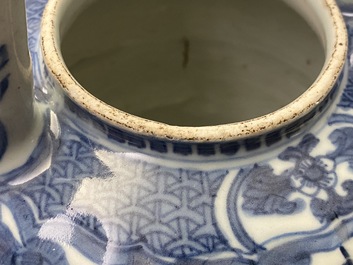 A Chinese blue and white wine ewer with figures, Wanli