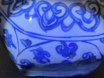 A Chinese hexagonal blue and white 'lotus scroll' vase, hare mark, Wanli