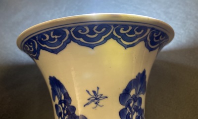 A Chinese blue and white vase with birds among flowers, Kangxi