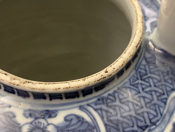 A Chinese blue and white wine ewer with figures, Wanli
