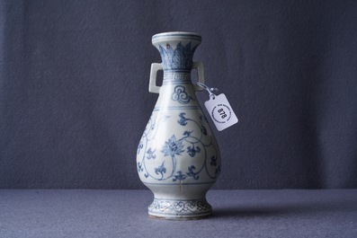 A Chinese blue and white 'lotus scroll' vase, Yuan
