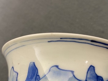 A Chinese blue and white censer with figures in a landscape, Kangxi
