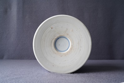 A Chinese blue and white 'landscape' brush pot, bitong, Kangxi