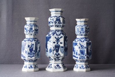 Three Chinese blue and white hexagonal and octagonal vases, Kangxi