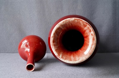 Two Chinese monochrome langyao vases, 19th C.