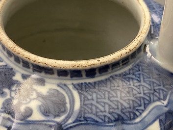 A Chinese blue and white wine ewer with figures, Wanli