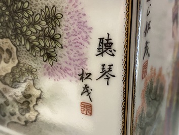 A Chinese famille rose cong vase, signed Zhang Songmao, dated 2002