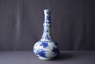 A Chinese blue and white bottle vase with figures in a landscape, Transitional period