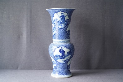 A Chinese blue and white yenyen 'immortals' vase, Kangxi