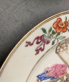A pair of Chinese famille rose plates with a suckling lady, Yongzheng