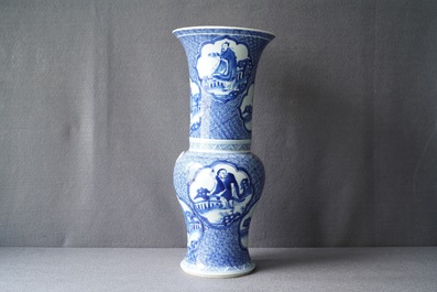 A Chinese blue and white yenyen 'immortals' vase, Kangxi