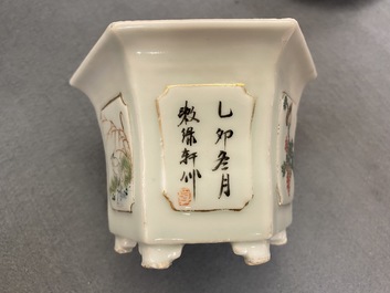 Five various Chinese jardini&egrave;res and four plates, 19/20th C.