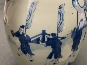 Un pot &agrave; gingembre en porcelaine de Chine en bleu et blanc &agrave; d&eacute;cor figuratif, Kangxi