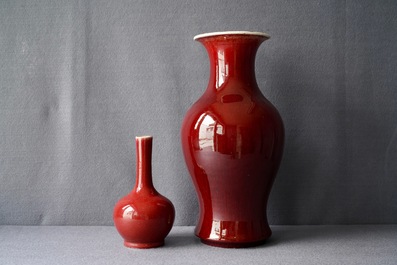 Two Chinese monochrome langyao vases, 19th C.