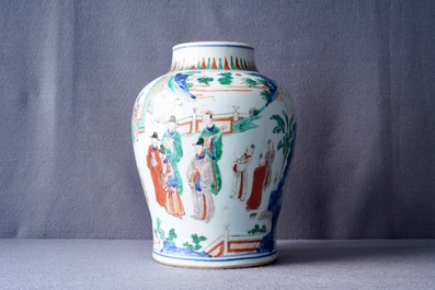 A Chinese wucai vase with wooden cover, Transitional period