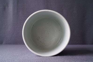A Chinese blue and white 'landscape' brush pot, bitong, Kangxi