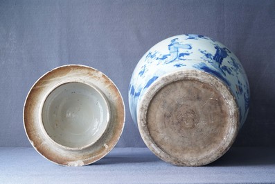 A Chinese blue and white vase with figures in a garden, Kangxi