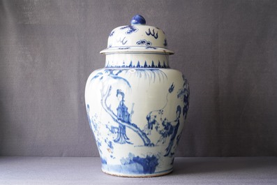 A Chinese blue and white vase with figures in a garden, Kangxi