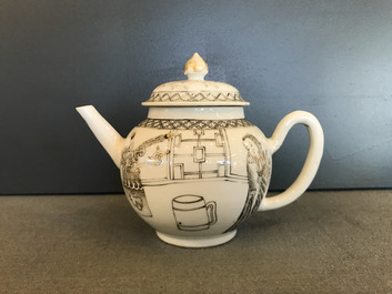 A Chinese grisaille 15-piece tea service with 'brothel' design, Yongzheng/Qianlong