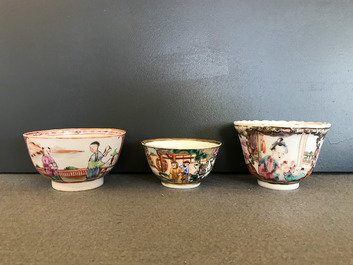 Eight Chinese famille rose cups and saucers, Yongzheng/Qianlong