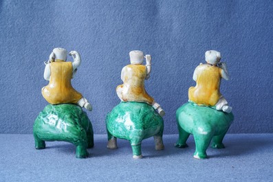 Three Chinese verte biscuit groups of Liu Hai on the toad, Kangxi