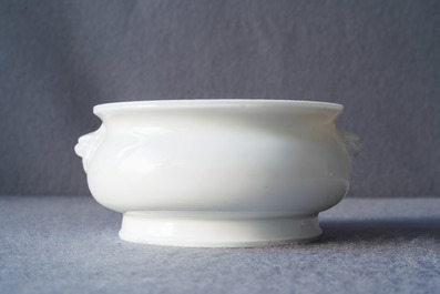 A Chinese blanc de Chine censer with inscription, Kangxi