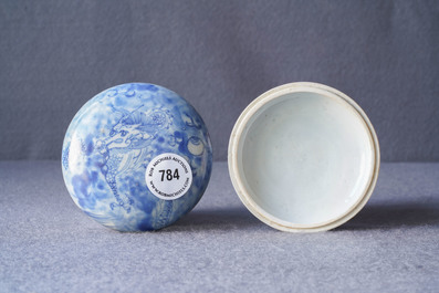 A Chinese blue and white 'dragon' seal paste box and cover, Hatcher cargo shipwreck, Transitional period