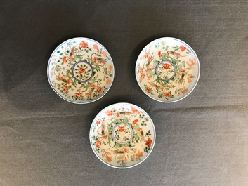 Neuf tasses et soucoupes en porcelaine de Chine famille verte, Kangxi