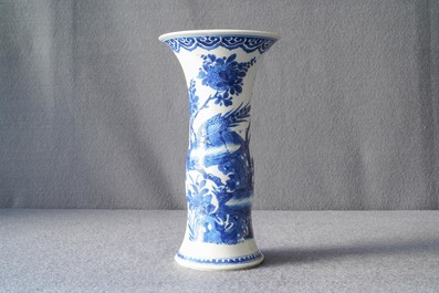 A Chinese blue and white vase with birds among flowers, Kangxi