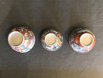Eight Chinese famille rose cups and saucers, Yongzheng/Qianlong