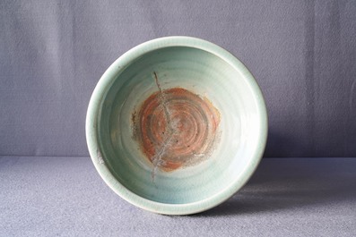A large Chinese Longquan celadon tripod incense burner, Ming